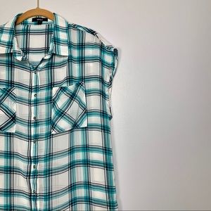 Very J Sheer Plaid Top